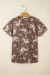 Retro Floral Print Tassel Tie Split Neck Short Sleeve Blouse