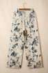 Retro Floral Print Turn Up Cuffed Hem Loose Jeans