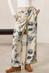 Retro Floral Print Turn Up Cuffed Hem Loose Jeans