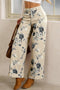 Retro Floral Print Turn Up Cuffed Hem Loose Jeans