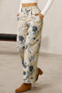 Retro Floral Print Turn Up Cuffed Hem Loose Jeans