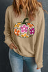 Retro Floral Pumpkin Graphic Crew Neck Sweatshirt