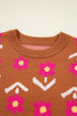 Retro Floral Short Sleeve Crew Neck Sweater