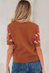 Retro Floral Short Sleeve Crew Neck Sweater