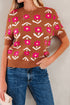 Retro Floral Short Sleeve Crew Neck Sweater