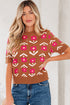 Retro Floral Short Sleeve Crew Neck Sweater