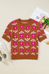 Retro Floral Short Sleeve Crew Neck Sweater