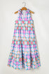 Retro Geometric Floral Split Neck Tiered Midi Dress