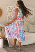 Retro Geometric Floral Split Neck Tiered Midi Dress