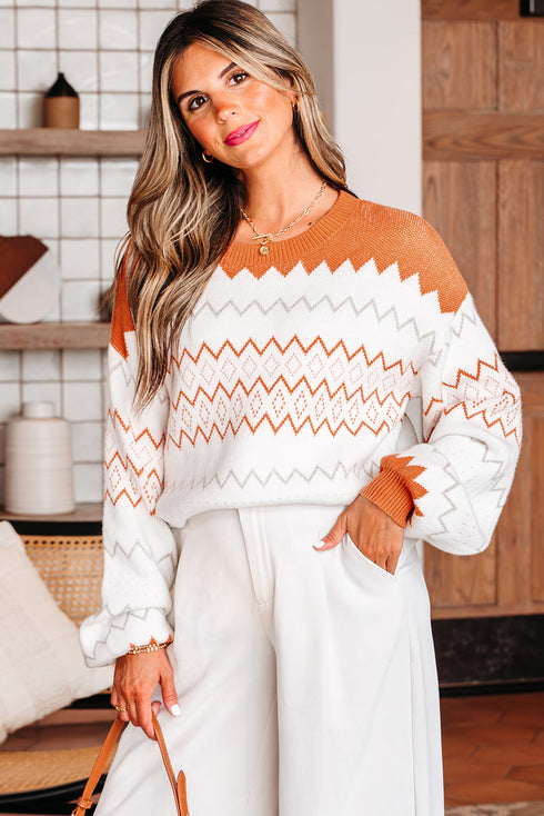 Retro Geometric Zigzag Jacquard Knit Sweater