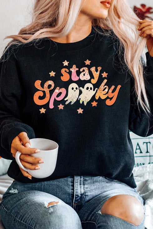 Retro Ghost Graphic Print Crew Neck Sweatshirt