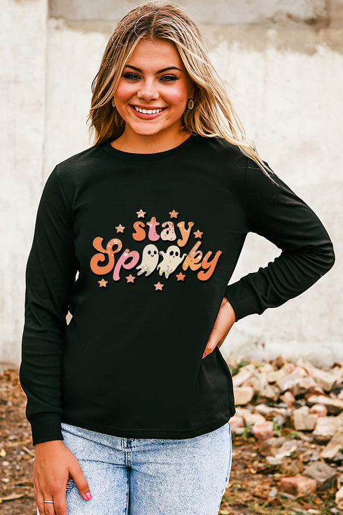 Retro Ghost Graphic Print Crew Neck Sweatshirt
