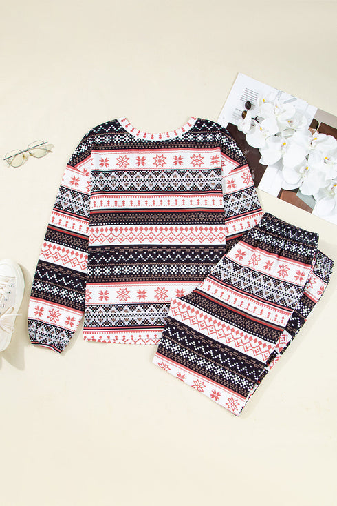 Retro Graphic Print Soft Knit Two Piece Lounge Set