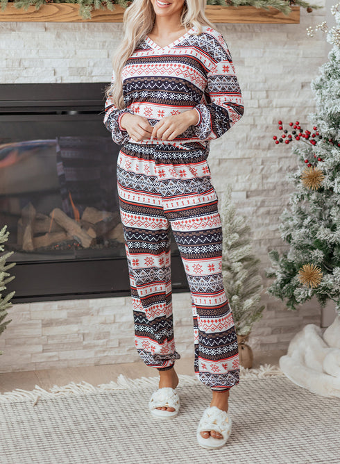 Retro Graphic Print Soft Knit Two Piece Lounge Set