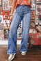 Retro High Rise Center Seam Detail Wide Leg Flare Jeans