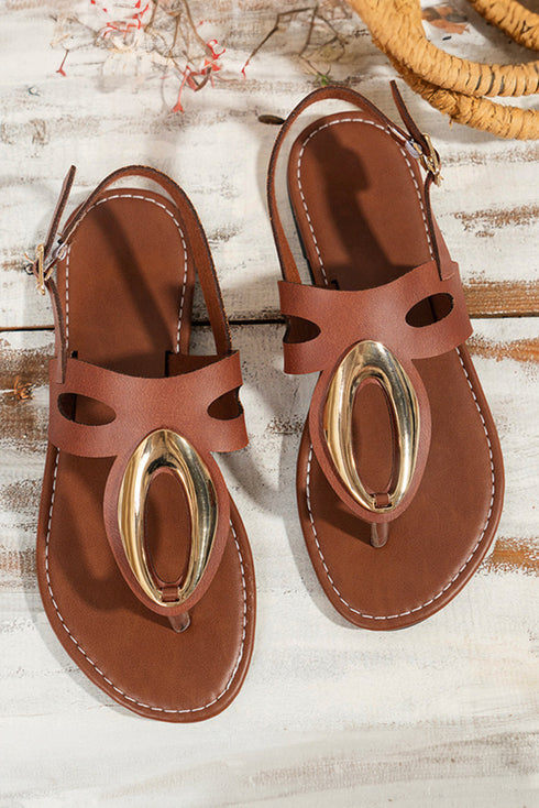 Retro Hollow Out Open Toe Faux Leather Slide Sandals