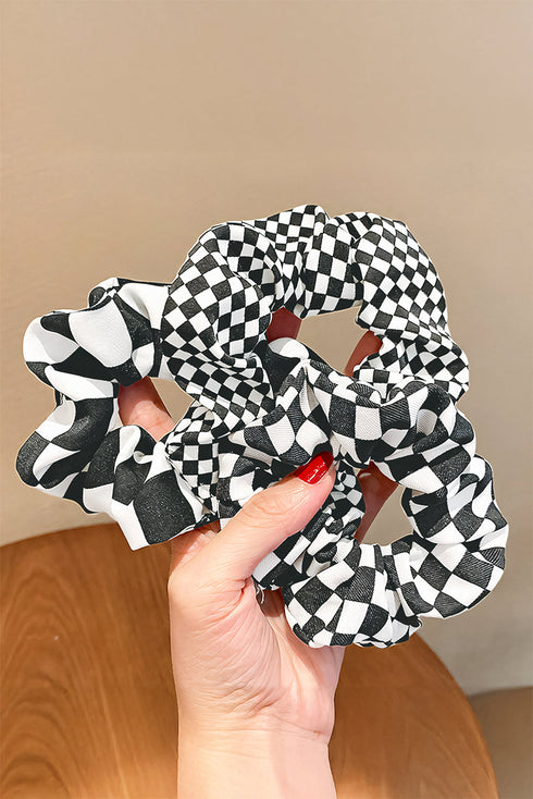 Retro Inspired Checkerboard Print Cloth Hair Scrunchie
