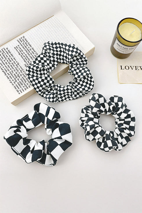 Retro Inspired Checkerboard Print Cloth Hair Scrunchie