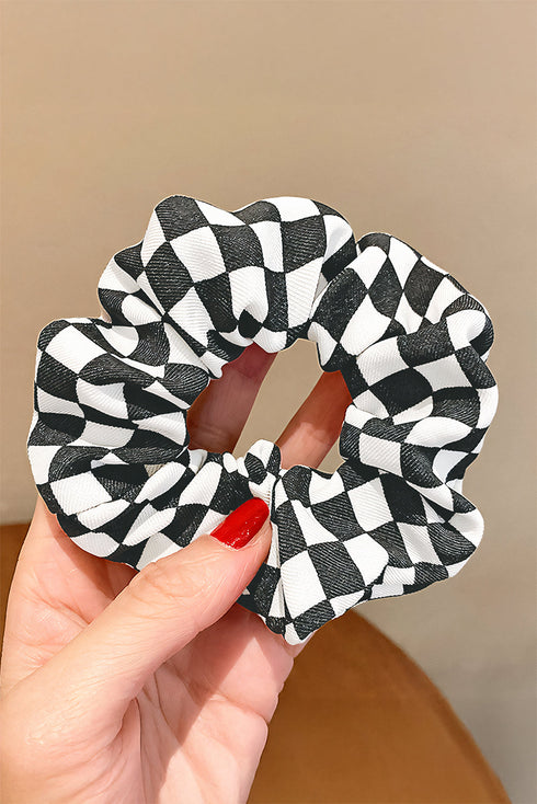 Retro Inspired Checkerboard Print Cloth Hair Scrunchie