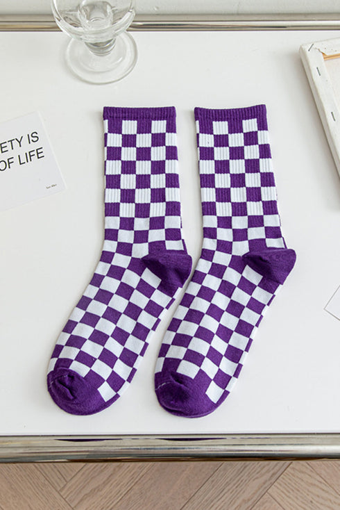 Retro Inspired Checkerboard Print Knit Tube Socks