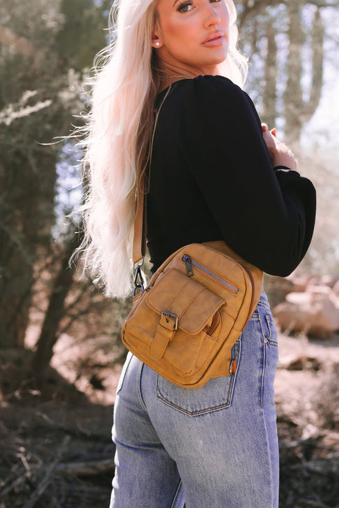 Retro Inspired Multi Compartment Faux Leather Sling Bag