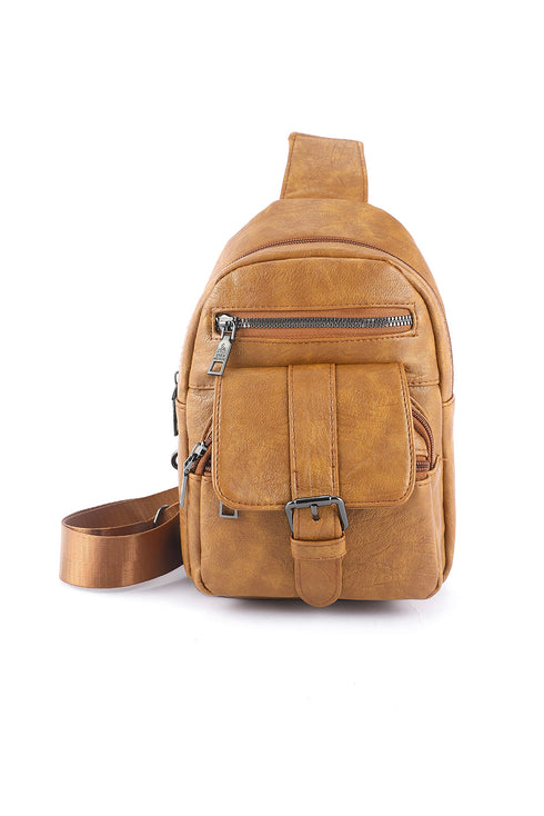 Retro Inspired Multi Compartment Faux Leather Sling Bag