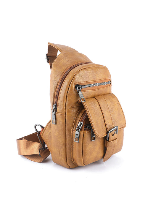 Retro Inspired Multi Compartment Faux Leather Sling Bag