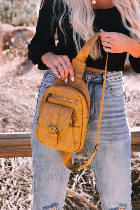 Retro Inspired Multi Compartment Faux Leather Sling Bag
