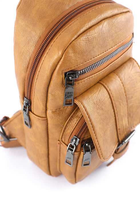 Retro Inspired Multi Compartment Faux Leather Sling Bag