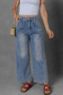 Retro Inspired Washed Pleated Detail High Waist Wide Leg Jeans