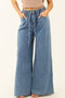 Retro Inspired Washed Wide Leg Drawstring Denim Pants
