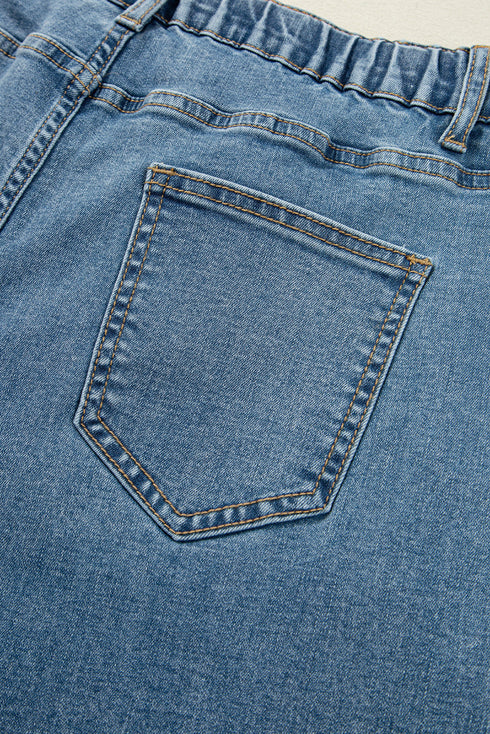 Retro Inspired Washed Wide Leg Drawstring Denim Pants