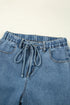 Retro Inspired Washed Wide Leg Drawstring Denim Pants