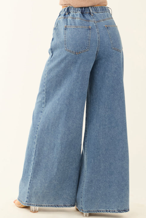 Retro Inspired Washed Wide Leg Drawstring Denim Pants