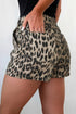 Retro Leopard Print Mid Rise Lace Up Denim Shorts