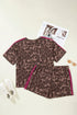 Retro Leopard Print Varsity Stripe Short Loungewear Set