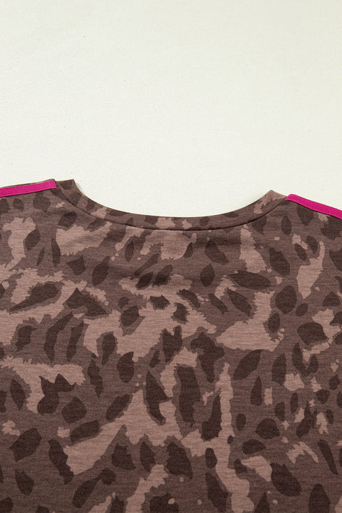 Retro Leopard Print Varsity Stripe Short Loungewear Set