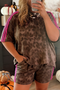 Retro Leopard Print Varsity Stripe Short Loungewear Set