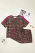 Retro Leopard Print Varsity Stripe Short Loungewear Set