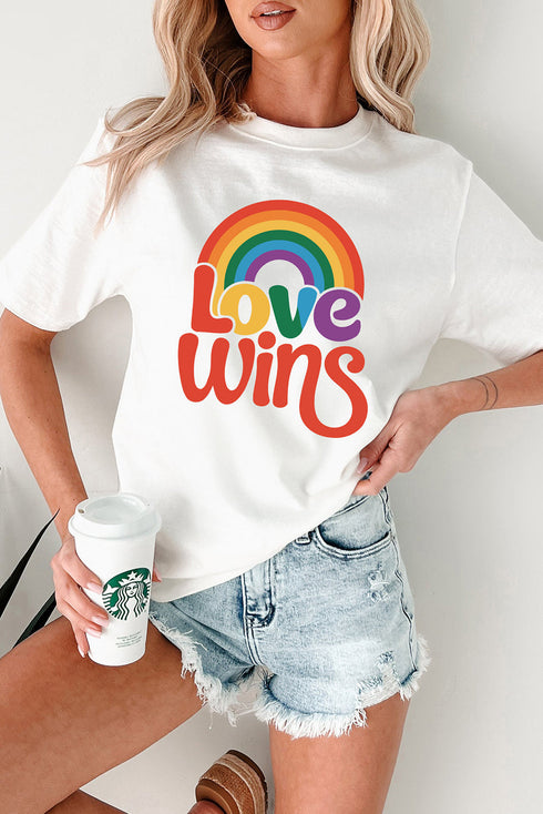 Retro Love Wins Rainbow Graphic Short Sleeve Pride Celebration Tee