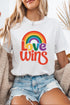 Retro Love Wins Rainbow Graphic Short Sleeve Pride Celebration Tee