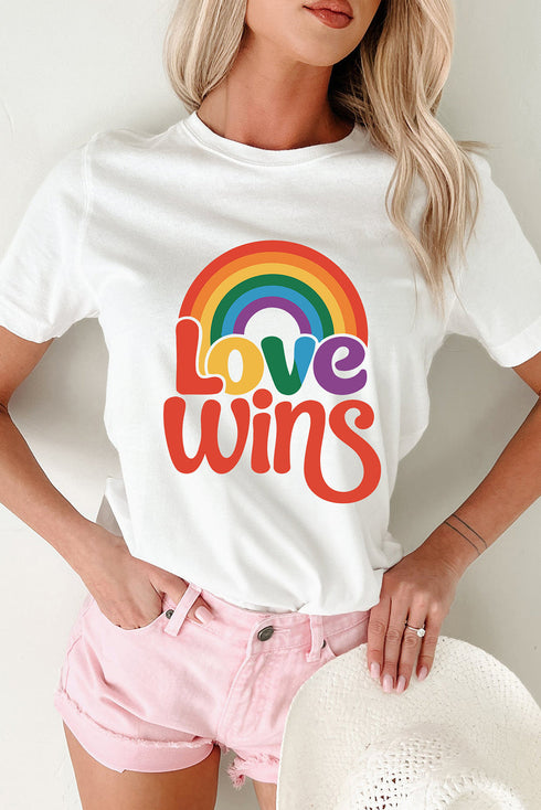 Retro Love Wins Rainbow Graphic Short Sleeve Pride Celebration Tee
