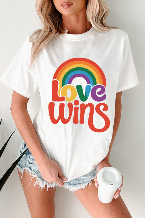 Retro Love Wins Rainbow Graphic Short Sleeve Pride Celebration Tee