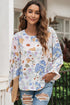 Retro Meadow Floral Print Lantern Sleeve Smocked Cuff Blouse