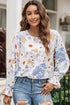 Retro Meadow Floral Print Lantern Sleeve Smocked Cuff Blouse