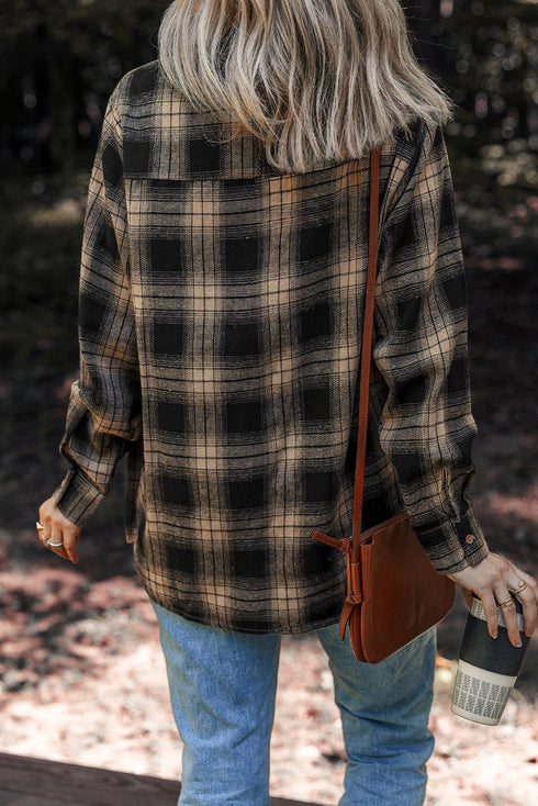 Retro Plaid Double Flap Pocket Brushed Shacket