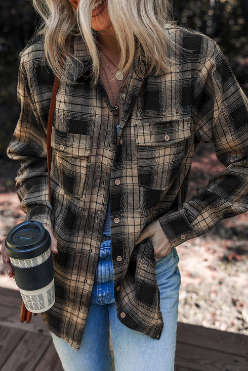 Retro Plaid Double Flap Pocket Brushed Shacket