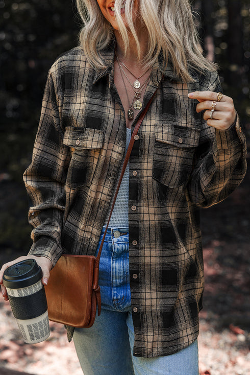 Retro Plaid Double Flap Pocket Brushed Shacket