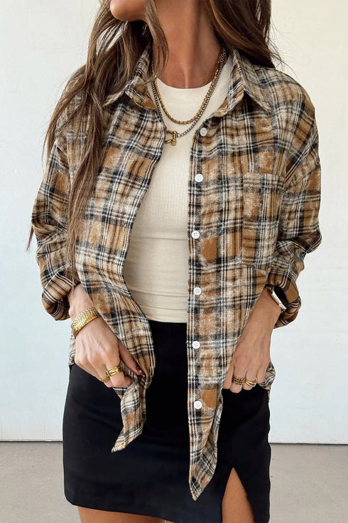 Retro Plaid Long Sleeve Button Down Everyday Casual Shirt