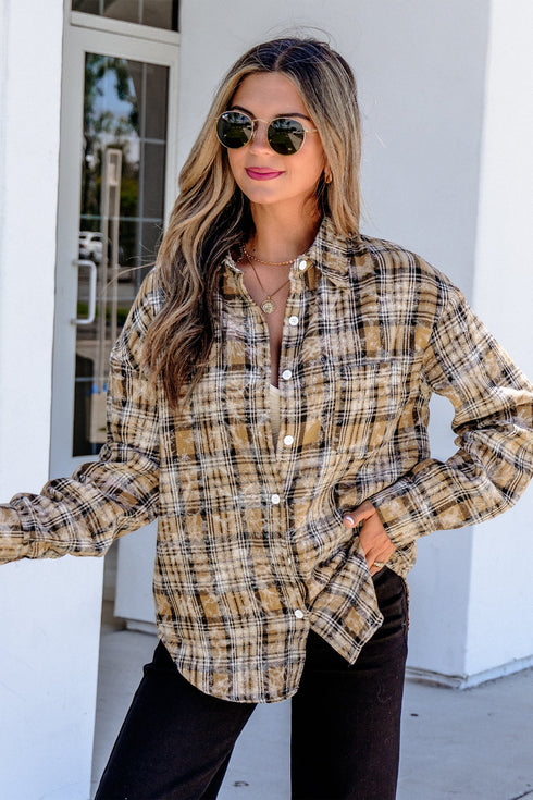 Retro Plaid Long Sleeve Button Down Everyday Casual Shirt